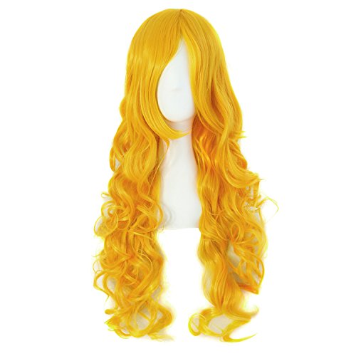 MapofBeauty 32" /80cm Side Bangs Long Spiral Curly Cosplay Costume Wig (Blonde/Yellow)