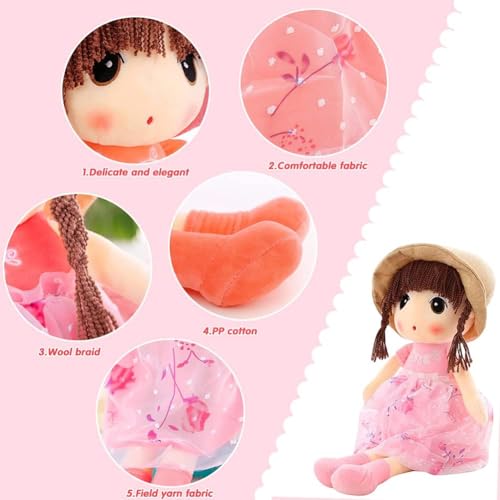 Sweetheart Soft Baby Doll Girl, Plush Stuffed Toy with Hat Skirt, Cute Rag Dolls Baby Girls Sleeping Partner Doll, Xmas Birthday Gift for Kids, 45cm - Pink