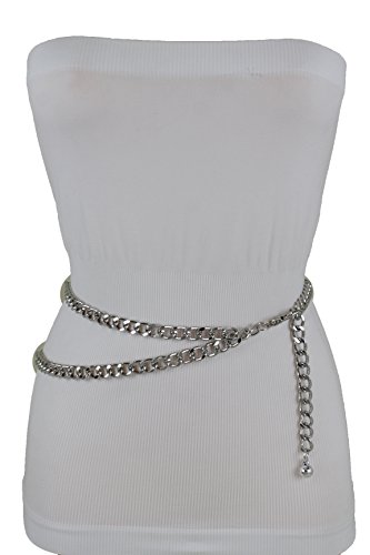 TFJ Women Fashion Skinny Belt Hip High Waist Silver Thick Metal Chunky Links Plus M L XL