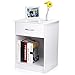 INTEY White Nightstand, Bedside Table with Drawer and Storage Shelf, End Table for Bedroom Living Room Home Furniture