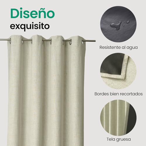 VIOPY 100% Lino Cortinas Blackout,Extra Largas con Aislamiento Térmico,Respaldo Recubierto Poliéster Impermeable,Ojal Superior,para Recámara y Ventana de Sala(Natural,132An x 241Al cm(2 Paneles))