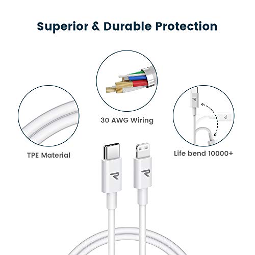 USB C to Lightning Cable 6.6ft [2 Pack], RAMPOW MFi Certified iPhone Charger Cable 3A Fast