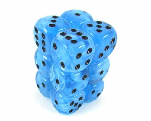 Ice Blue Swirl Deluxe Dice D6 16mm 12 Dice Koplow
