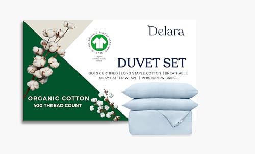 Delara GOTS Certified 100% Organic Cotton Duvet Cover Set 400TC, Long Staple Co…