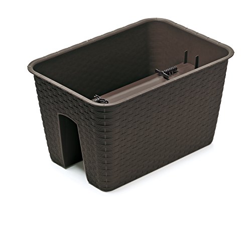Balkonkasten Umbra Braun 40x27x22,5 Rattan Optik Blumenkasten Geländertopf Balkongeländer Blumentopf