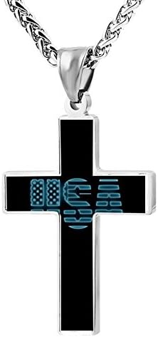 ZHJshuer the U.S.A Jewelry Cross Religious Enamel Pendant Necklace