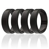 ROQ Silicone Wedding Ring for Men, 4 Pack Silicone Rubber Band Step Edge - Black - Size 11