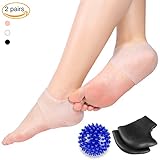 Plantar Fasciitis Gel Heel Protectors Heel Pads Kit-5 pieces, 2 pairs Gel Heel Sleeves and a Massage Ball for Foot Arch Support, Foot massager, Foot Pain and Metatarsal Reliever (White+Black)
