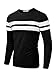 KAIUSI Men's Crew Neck Long Sleeve Contrast Color Casual Slim T-Shirt Top Medium Black