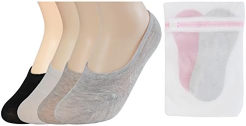 Women's 4 Pack No Show Socks &amp; Laundry Wash Bag,Heel Gel Tabs Non Slip Liner Boot