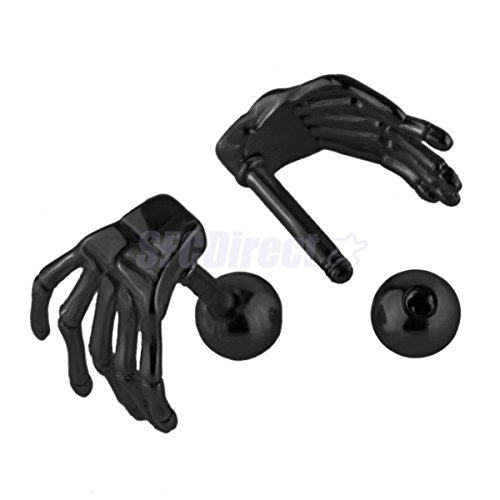 Black Stainless Steel Punk Rock Skeleton Bone Claw Stud Earrings for Men