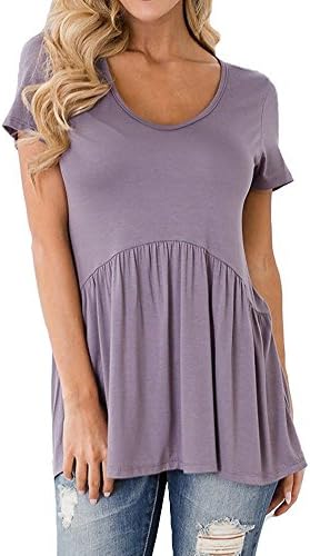 Inital Women's V Neck Short Sleeve Peplum Babydoll Tunic Tops Blouse Purple
