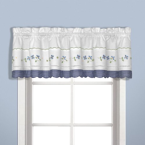 United Curtain Gingham Embroidered Valance, 60 by 14-Inch, Blue