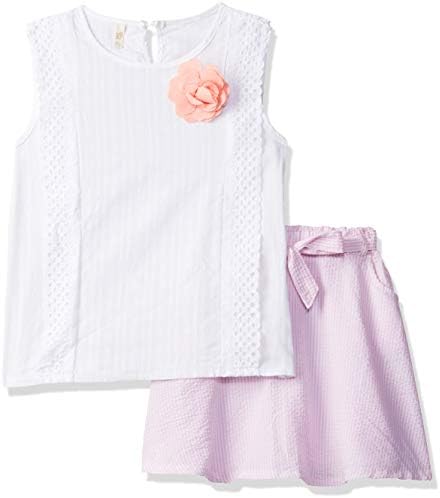 XYXY Girls Floral Applique Top and Skirt Set in Pink Colour