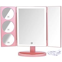 Mirrorvana XLarge Vanity Mirror with Lights | Extravagant Trifold LED Lighted Makeup Mirror with 3X, 5X, 10X Magnification & Bonus USB Cable (2018 XLarge Rose Gold Model)