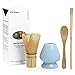 KAISHANE Matcha Whisk Set Bamboo Matcha Tea Set of 4 Including 100 Prong Matcha Whisk (Chasen), Traditional Scoop (Chashaku), Tea Spoon， Matcha Whisk Holder Blue Color