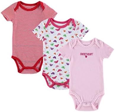 New Newborn Baby Set of 3 Organic Romper Bodysuit Gift Set, Short Sleeve Onesie For Newborn (Pink)