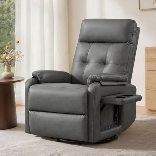 KISLOT Compact Manual Swivel Recliner with Cup Holder, 360° Rotating Armchair Gentle