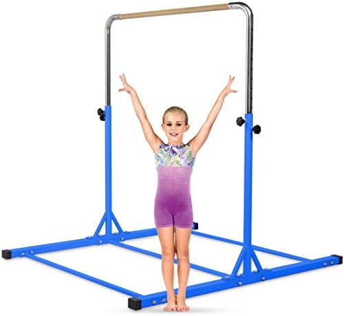 Gymbarpro Adjustable Gymnastics Junior Training Horizontal Kip Bar with Mat Optional Ideal for Gymnasts 1-4 Levels Indoors Home Practice