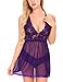 Ababoon Lace Babydoll Lingerie Chemises Sexy Outfits Nightwear G-String Set Purple