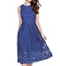VEIIASR Womens Fashion Sleeveless Lace Fit Flare Elegant Cocktail Party Dress (Large, Blue)