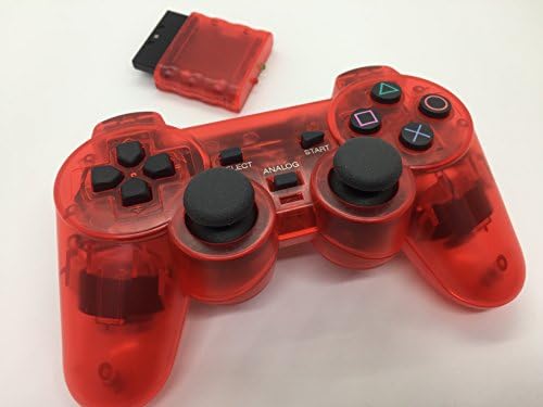 komekuma® 2.4g Wireless Game Pad Joysticks Gaming Controller Joypad Gamepad Console for Sony Playstation 2 Dual Shock Dual Includes (Clear Red)