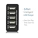 Mopower 36 Watt 7.2A Universal Portable USB Charger with Auto Detect Technology, 5-Port-Black