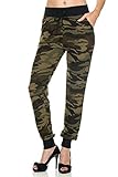 2LUV Women's Mix Print Jogger Pants W/ Drawstring Waist Olive M/L