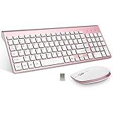 FENIFOX Wireless Keyboard and Mouse Combo,Full Size Quiet US Layout Slim Travel Compact Compatible with iMac MacBook PC Laptop Tablet Notebook Windows10 (Rose Gold)