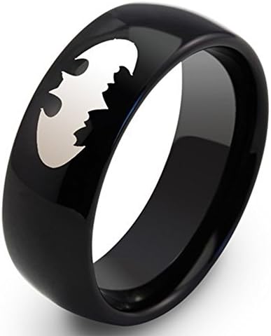 Paya Jewelry 8mm Unisex Black Plating Tungsten Ring with Batman Logo (size:11.5)