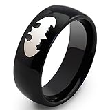 Paya Jewelry High Quality 8mm Unisex Black Plating Tungsten Ring with Batman Logo