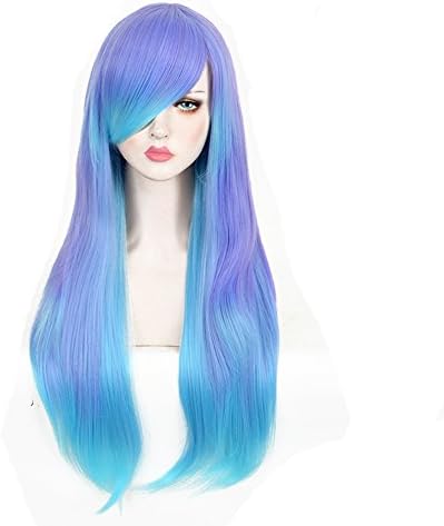CosHouse Girls Sweet Long Natural Wigs 29 inches Highlight Blue Cosplay Wig for Party Halloween
