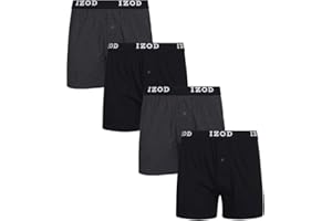 IZOD Mens Boxer Shorts - 4 Pack Performance Knit Cotton Boxers for Men with Button Fly - Lightweight Mens Boxers, 4" Inseam