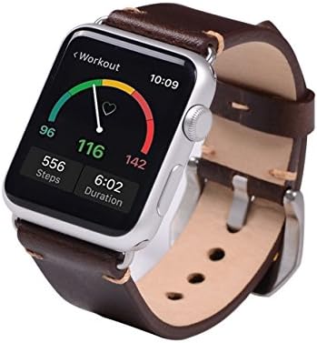 38mm Vintage Vegetable Tanned Leather Watch Band Genuine Leather Watch Strap Replacement Wristband With Secure Metal Clasp Fit For I Watch Apple Watch (38mm Dark Brown Silver Adaptor)