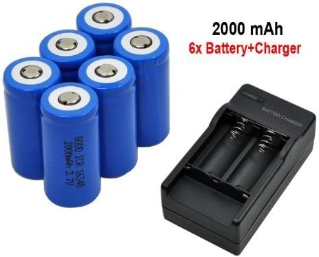 Yueling@ 6Pcs 16340 CR123A 3.7v 2000mAh rechargeable Li-Ion battery and 16340 battery charger