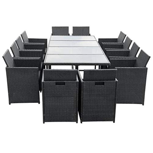 vidaXL Gartenmöbel 13-TLG. mit Auflagen Sitzgruppe Gartenset Sitzgarnitur Gartengarnitur Gartentisch Esstisch Stühle Poly Rattan Schwarz – Bild 4