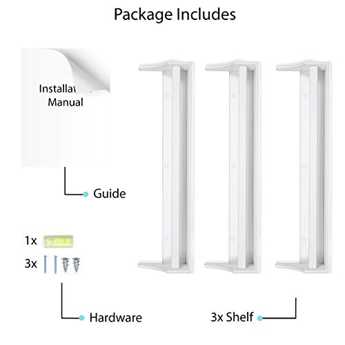 Nursery Décor Wall Shelves - 3 Shelf Set - White Long Crown Molding Floating Bookshelves for ...
