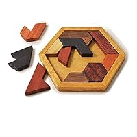 KINGZHUO Hexagon Tangram Classic Chinese Handmade Wooden Puzzle for Children and Adults & Brain Teaser Disentanglement Puzzles