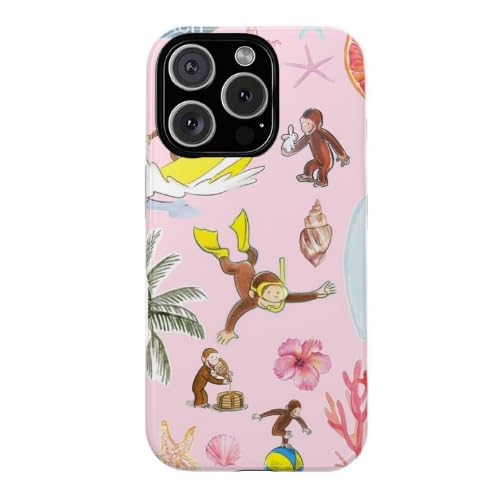 Tropical Splash Curious Monkey George Phone Case Compatible with iPhone 15Plus, Protective Hybrid 2-Layer Hard Shell, Cute Monkey Tough Case Gift for Women Men Girl Boy