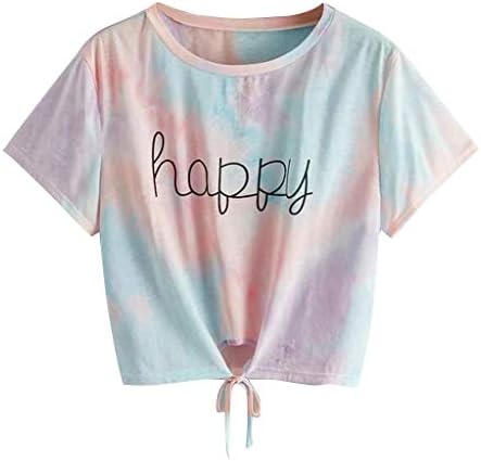 Women Tie-dye Letter Printing O-Neck 