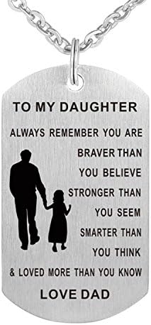 TTVOVO Inspirational Love Birthday Gift to My Daughter from Dad Mens Girls Always Remember You Are Braver Stainless Steel Dog Tag Necklace