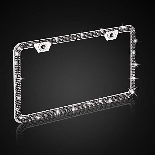 Delixike Bling Rhinestone Thin Border Black License Plate Frame for Women Men, Luxury Handmade Waterproof Stainless Steel Licence Plate Frames for Front Back License - Thumbnail 4