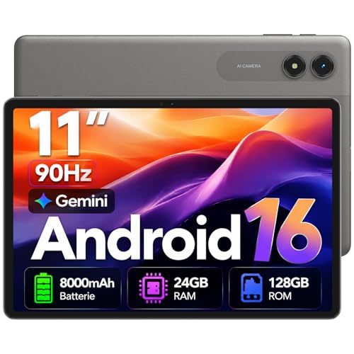 Tablet 11 Inch Android 16 Tablet 90Hz, 24GB (6+18) RAM + 128GB ROM(2TB TF), 8000mAh, Gaming Tablet, Gemini AI, 13MP + 8MP, WiFi, Face ID, GMS, OTG, Eye Protection, 4 Years Warranty