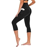 TNNZEET Capri Leggings for Women - Yoga Pants Tummy Control Black Leggings with Pockets High Waisted Workout Cycling Leggings