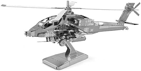 DIY 3D Puzzle Stainless Steel Assembled Model AH64 Apache Silver Color