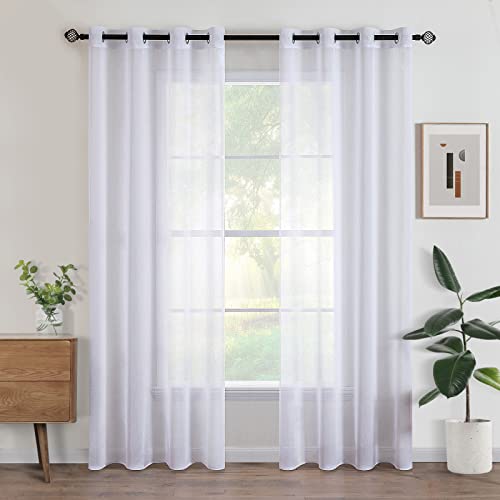 Woaboy Interior Curtains 2 Pieces 140 x 260 cm Semi-Transparent Voile Window Curtains for Living Room and Bedroom Modern Bright for Home Decoration Romantic White