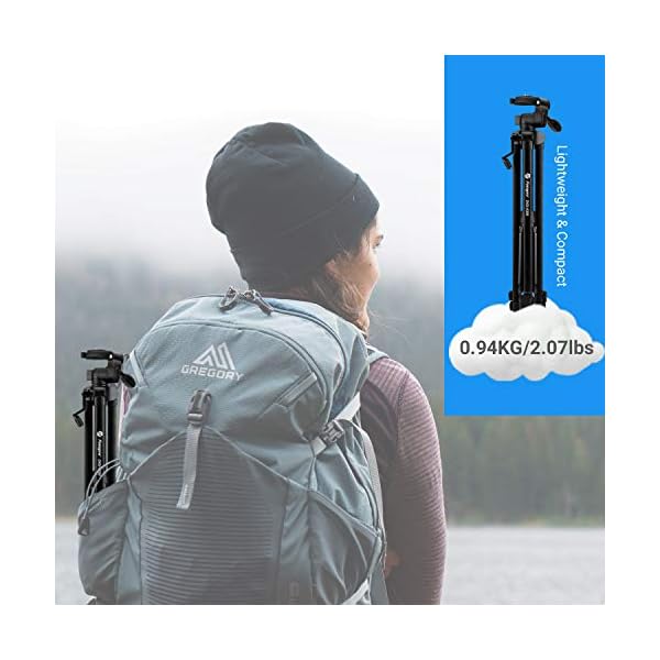 Camera Tripod Fotopro 59" Cameras Stand Lightweight Aluminum Tripod with Phone Clip and Carry Bag for iPhone/Android Phone and Nikon Canon DSRL Cameras – Bild 5