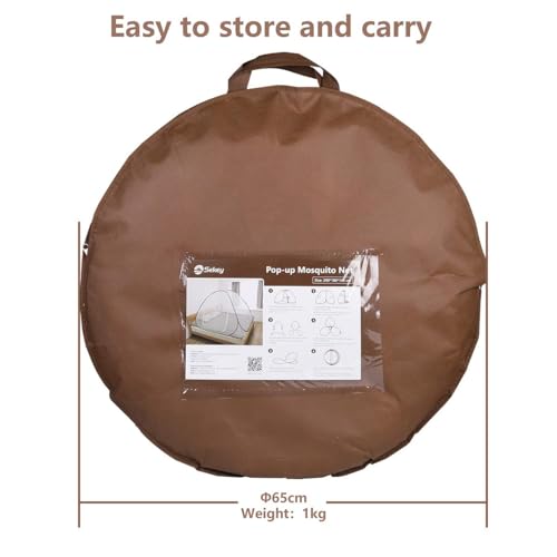 Sekey Pop Up Mosquito Net with 4 Tie Down Straps, Double Zip, Foldable Mosquito Net, Portable Camping Tent with Carry Bag, Ultralight Double Bed for Outdoor Travel, 200 x 180 x 145 cm, White