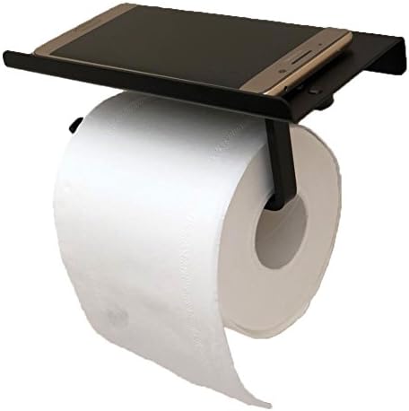 KRUDE Wall Mounted Stainless Steel Toilet Paper Holder with Shelf, Black
