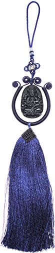 SUNNYHER Obsidian Stone Car Rear View Mirror Amulet Pendant Hanging Talisman Chinese Zodiac Lucky Knot Tassels (Thousand-Hand Kwan-yin)